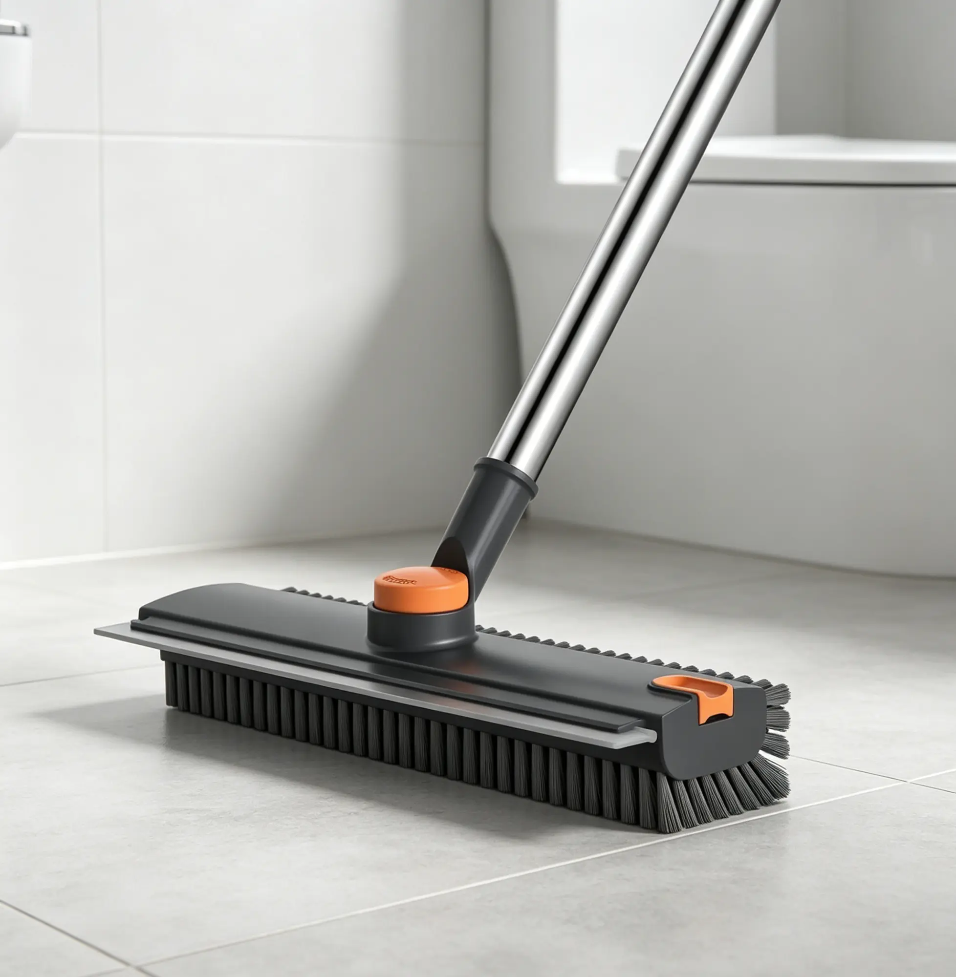2026 4-in-1 Multi Functional Floor Scrub Brush,Stainless Steel Extendable Handle 360° Rotating Stiff Bristle Scrubber with Silicone Squeegee Tweezer,Lightweight Deep Cleaning Tool for Kitchen Bathroom Tile Grout Apartment Pool RV Household Supplies, House