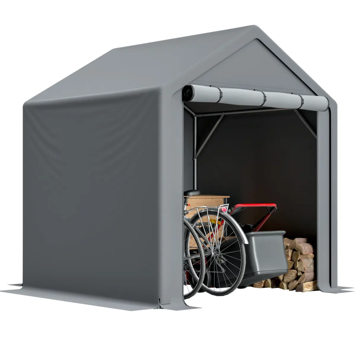 6x6 FT Industrial-Grade Portable All-Weather Canopy Tent Complete Kit - Grey PE Fabric, Galvanized Frame, Dual Mesh Vents, Fast Full Kit Setup, Backyard Sunshade for Bike Storage, UV & Weather Resistant Parasols, Canopies & Shade Needs, Backyard Canopy
