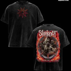 Slipknot The Heretic Anthem Shirt – Vintage Washed Oversized Graphic T Shirt, Heavy Metal Band Tour Style Tee, Flame Skull Artwork, Dark Rock Streetwear, Heavyweight Cotton Unisex Tee, Casual Men Women Wear, Gift for Metal Fans RQL