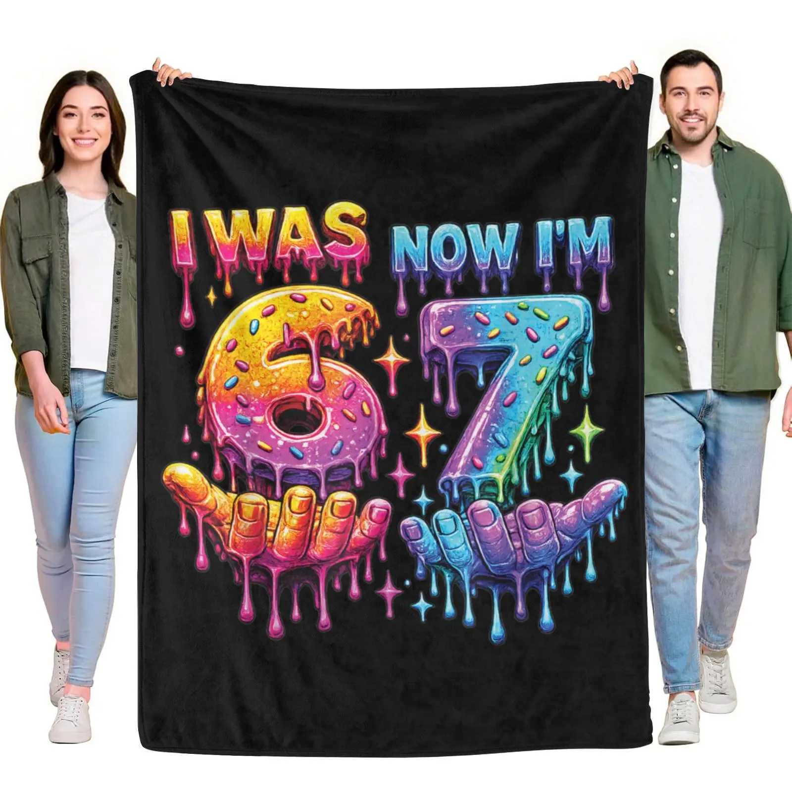 Flannel Blanket I Was Six Now I'm Seven Drip Donut Graphic Soft Breathable Large Size Cozy Blanket For Bedroom Lounge Use