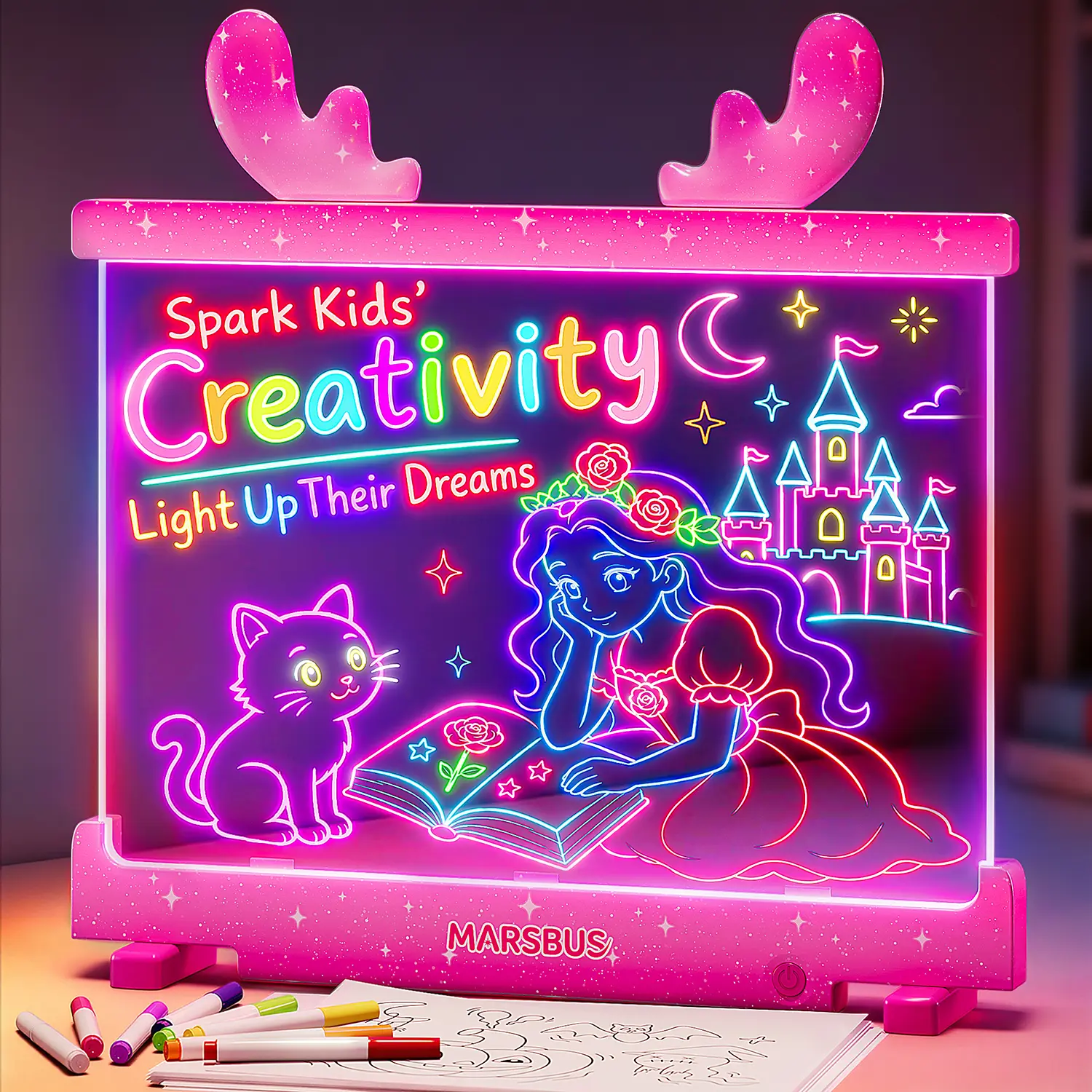 MarsBus LED Drawing Board for Kids with Stand, 8 Markers, 10 Tracing Papers 14.5" Portable Light Up Drawing Board for Kids, Glow Doodle Led Note Board, Kids Toy with Easter Christmas Birthday Gift