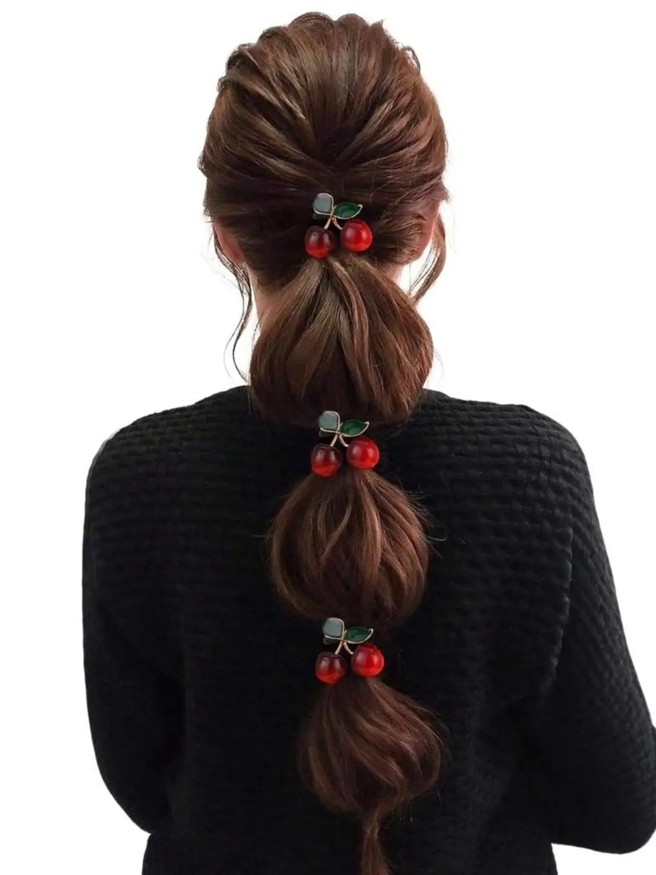 3-Piece Cherry Pendant Hair Accessory Set, Metal Hairbands, Hair Ties, Clips, Essential for Summer Beach Vacations, Casual Style