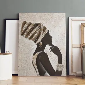 African Woman Pattern Wooden Framed Canvas Painting, Wooden Wall Art, Modern Art, Artwork, Artistic Fashion Decoration, Living Room Bedroom Decoration, Hallway Office Mural, Kitchen, Home Poster, Ornaments