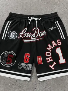 1pc Men's London Streetwear Sports Shorts Double Layer Mesh Breathable Quick-Dry Thomas Number 1 Print Elastic Waist Athletic Gym Shorts For Summer Outfits