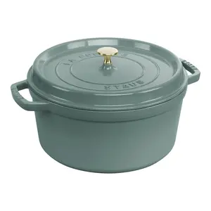 Staub Cast Iron 7 QT, Round, Dutch Oven, Eucalyptus, Dishwasher safe