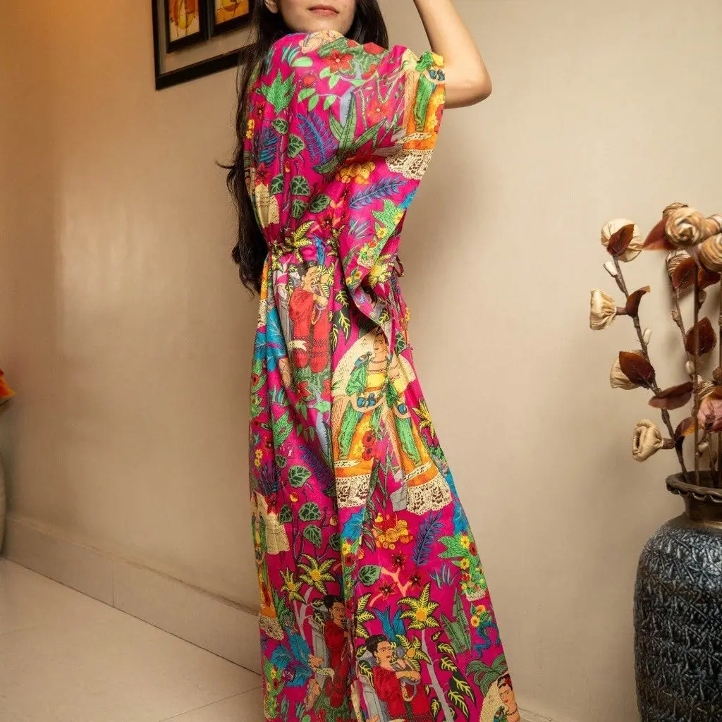Summer Frida Kahlo Kaftan, Cotton summer wear, Holiday, Beach Cover up, loungewear kaftan Casual