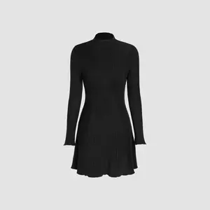 Cider [size 0-10] Jersey Mock Neck Long Sleeve Short Dress Dealsforyou
