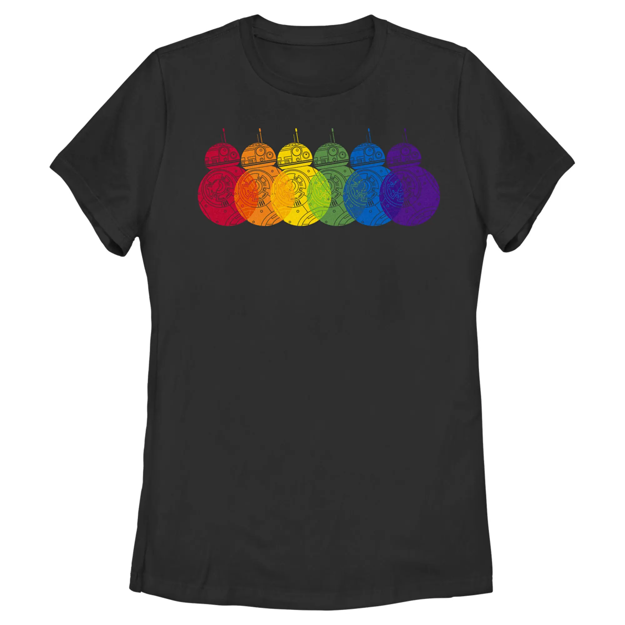 Women's Star Wars The Last Jedi BB-8 Pride Rainbow Printed Short-Sleeve Casual Fashion Fit T-Shirt, Shortsleeve, Round Neck