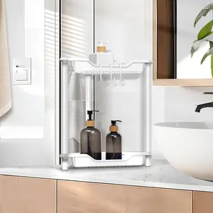 2 Tier Shower Caddy Organizer Shelf Corner, 15 x 14.2 x 12.8 Inches, Rustproof, Plastic Shower Rack Stands for Inside Bathroom, Bathtub