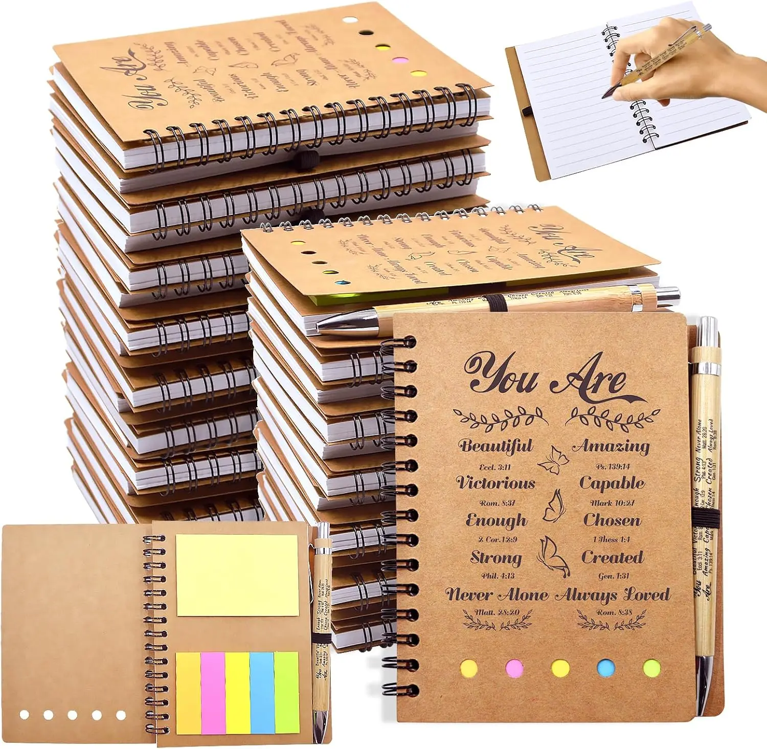 20 Pcs/10 Set Christian Gifts Prayer Journal Set, Bible Verse Pens & Scripture Small Spiral Notebook, Bulk Inspirational Church Notes Notebook Supplies - Faith Based Gifts for Women, Christian Stuff Tarevaniwa