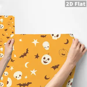 1PC QT Warm Orange Skull Halloween Theme Wall Sticker Matte PVC Peel and Stick Backsplash DIY Self-Adhesive Removable Waterproof Oil-Proof Stain-Resistant for Bedroom School Office Kitchen Bathroom Furniture Stairs Tile
