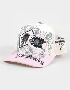ED HARDY Panther Patch Womens Trucker Hat, Pink Combo