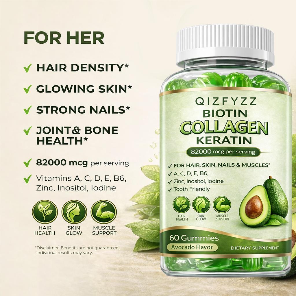 Unisex Biotin Gummies 12,000 mcg | Collagen, Keratin & Beauty Support Formula for Hair, Skin & Nails