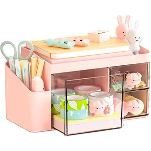Desk Organizer with 3 Drawers and Pen Pencil holder, Multi-Functional Desktop Makeup Stationery Accessories Organizer, Desk Organization Storage Box Caddy for Office School Home Vanity Table