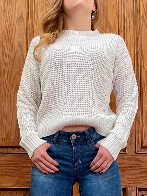 Knitted White Sweater Light Top deals 2024 knitwear fall sweater long sleeve Womenswear Outfit