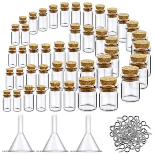 【Summervibes】45 Pcs DIY Hardware Craft Accessories Set, Mini Glass Bottles with Cork Stoppers, Assorted 0.5ml 1ml 3ml 5ml 10ml Tiny Glass Jars with 50 Eye Screws and 3 Funnels for Handmade Art Craft summervibes