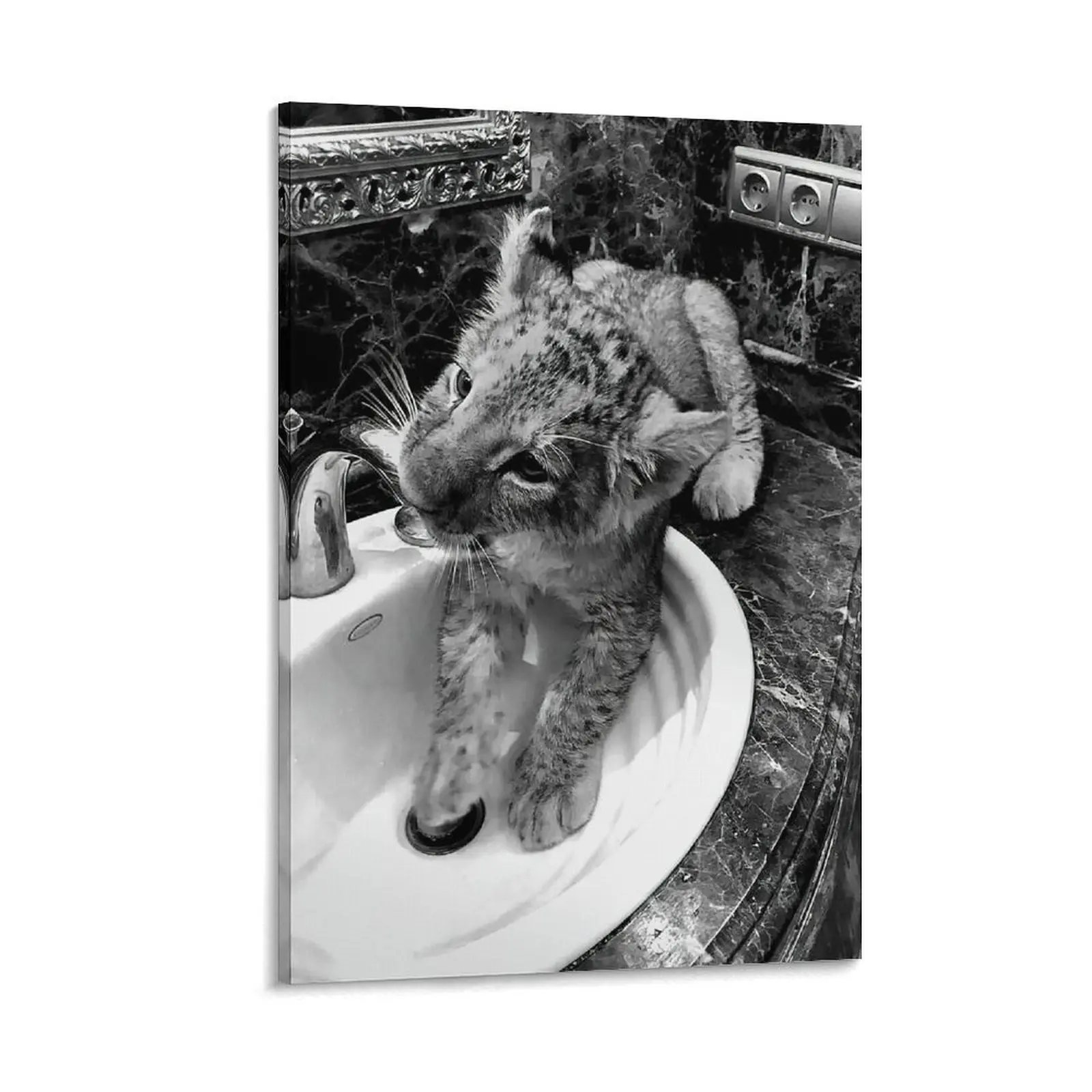 Funny Bathroom Canvas Art, Cheetah in Bathroom Poster, Black And White Luxury Print, Trendy Kids Bathroom Decor, Baby Animal Print for Home Wall Decor. Canvas Poster Decor Gift Frames Ornaments Artistic Decoration Photo