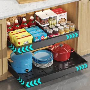 Pull Out Cabinet Organizer,1PC 16.5"Deep Expandable (12.6"-20.5") Heavy Duty Pull Out Drawers for Cabinets Fixed with Adhesive Film, Peel Stick Slide Out Drawers for Kitchen Pantry, No Screw, Black
