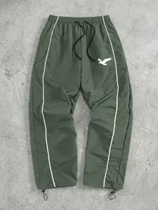 Men's Flying Bird Print Athleisure Pants with Lines, Spring Autumn Quick Dry Breathable Trousers, Drawstring Elastic Waist Sporty Sweatpants with Adjustable Cuffs and 2 Side Pockets