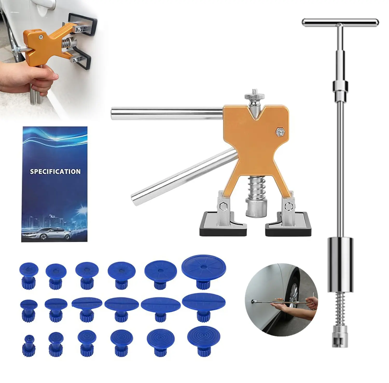 Paint free dent repair kit - tagged car dent removal tool - vehicle body small dent removal and body damage repair(Excluding glue gun) Car Dent Remover Dent Puller Tool