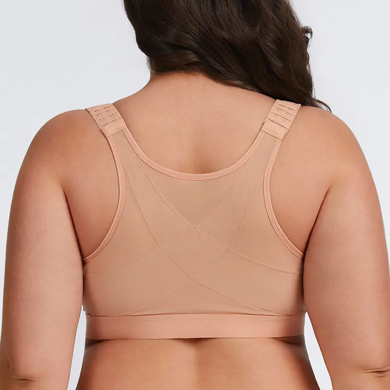 MELENECA Women's Plus Size Wirefree Post Surgery Bra - Front Closure, Mesh Polyamide Elastic Fabric, Breathable, Adjustable Straps, Criss-Cross, Posture Support, Cool Comfort, Adaptive, All Season, Supportive Underwear