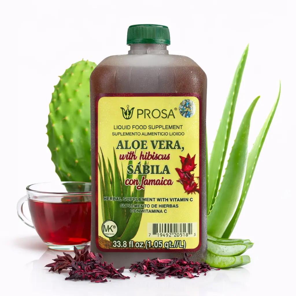 NEW Viral PROSA Aloe & Jamaica (Hibiscus) Herbal Supplement with Vitamin C for Digestive Immune Support 33.8 fl oz Liquid Formula Made in USA Natural Healthcare Aloe Vera Antioxidant