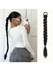 Women's Long Braided Ponytail Hair Extension, Synthetic Fiber, Includes Hair Tie, Perfect for Daily Wear, Parties, Cosplay