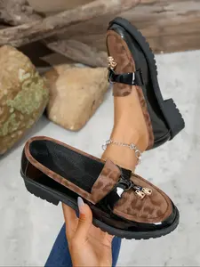 Women's PU Leather Loafers, Casual Fashion Flat Shoes for Spring & Fall, Comfortable Less Than Ankle Design, Casual Flats