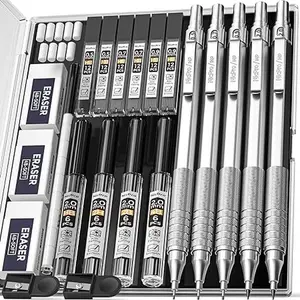 22PCS Metal Mechanical Pencil Set in Case, Art Drafting Pencil 0.5, 0.7, 0.9 mm & 2 PCS 2mm Graphite Lead Holder(4B 2B HB 2H) for Drawing Writing Sketching With 10 Tube Lead