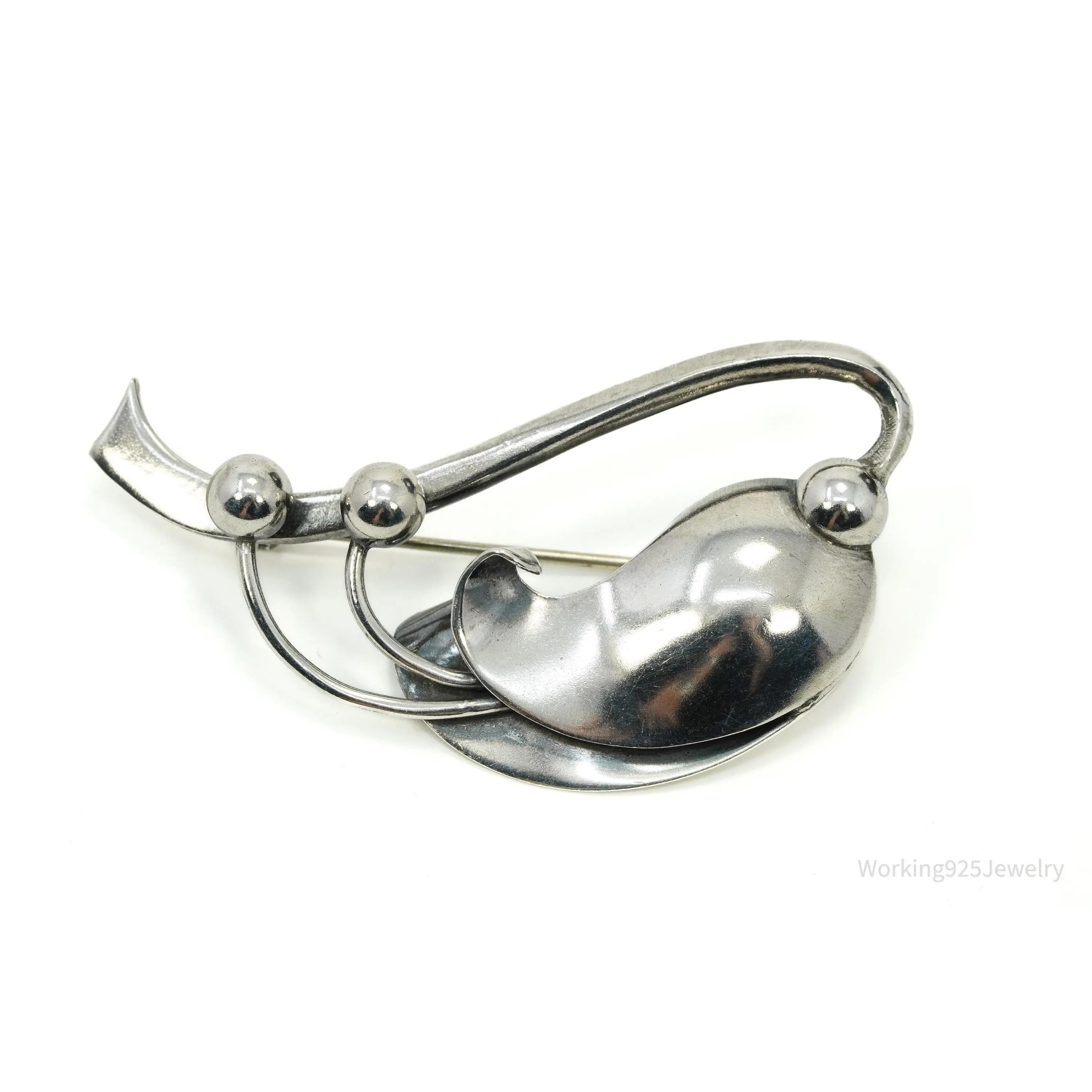 Vintage Denmark Folmere Mid Century Floral Sterling Silver Brooch Pin