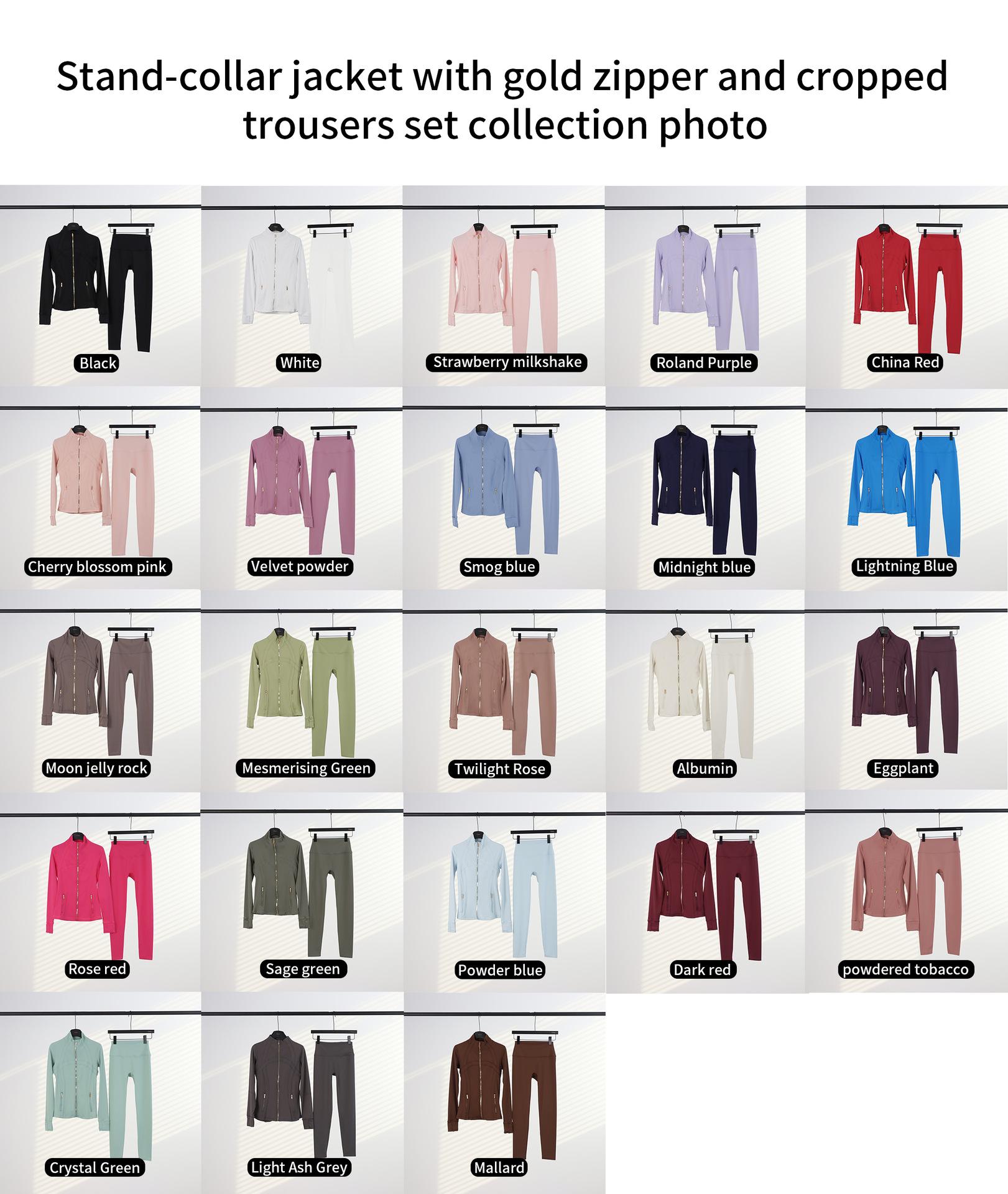 【Golden Zipper】Soft Brushed Women's Sport | Yoga | Quick-dry | Workout Jacket & High Waisted Cropped Leggings. Golden Zipper Jacket with Pockets, Yoga Pants, Thumbholes Design, Casual Slim fit Wear for Women