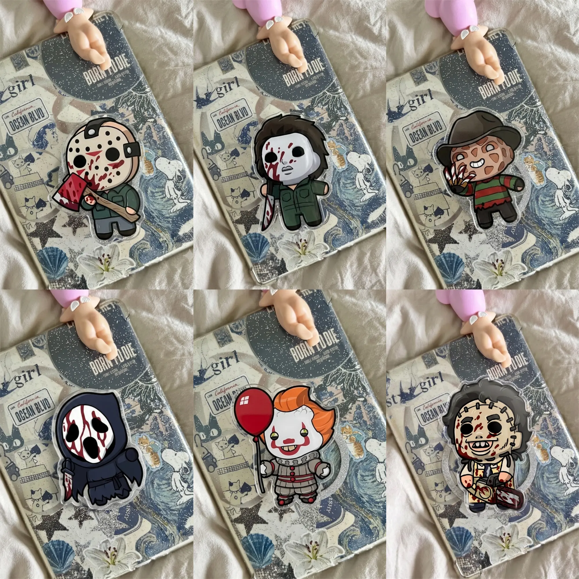 Chibi Horror Phone Grip, Cute Spooky Acrylic Phone Holder, Scary Movie Inspired Phone Stand, Halloween Gift for Horror Fans and Collectors