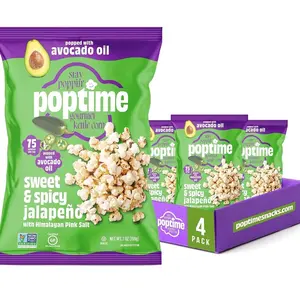 Poptime Popcorn Snack Bags – Sweet & Spicy Jalapeno & Himalayan Pink Salt Kettle Corn Popcorn Bags, Healthy Snack With Avocado Oil, Gluten Free, Vegan, Low Calorie, Non-GMO, Kosher - 7 oz - Pack 4