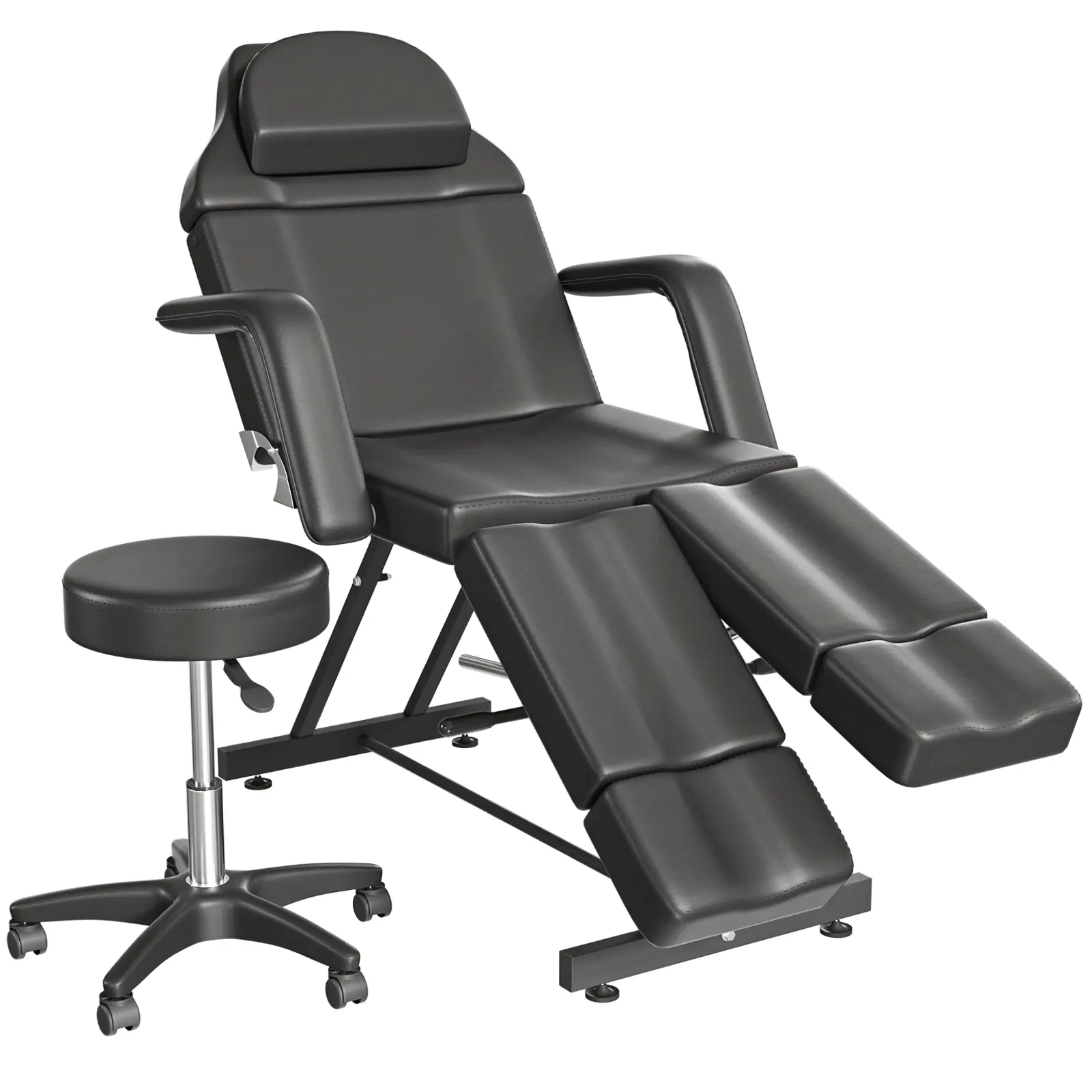 Tattoo Chair with Stool Adjustable Split Leg Tattoo Bed Chair Professional Facial Spa Chair Bed Extendable Length Lash Bed for Artist Hold Up to 500lbs, Black
