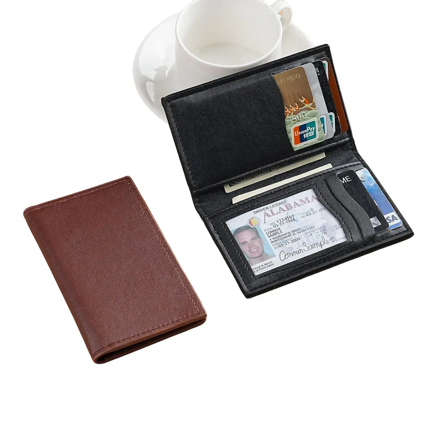 Men's Solid Color Short Bifold RFID Anti-Demagnetization Leather Wallet - Lightweight Minimalist ID Card Holder, Driver's License Case, Masculine Brown Fold-Over Men's Wallet for Outdoor Use, Masculine Men's Wallets, Brown Men's Wallets