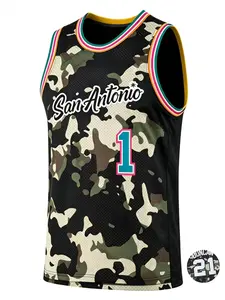 Camo Embroidered Number Basketball Jersey - Breathable & Durable Fit for Players
