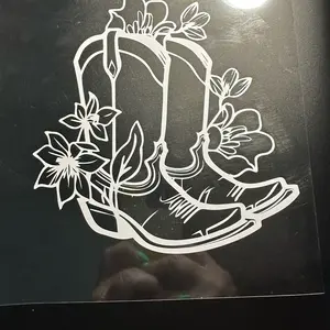 Cowgirl Boots with Flowers Weatherproof Vinyl Truck or Car Sticker - Protective Design for Outdoor Use