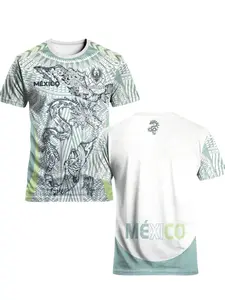 Mexico National Team Aztec Quetzalcoatl Print Soccer Jersey Light Green White Tribal Pattern Breathable Quick Dry Short Sleeve for Mexico Fans, Mexican Culture Enthusiasts, Latin American Supporters & Streetwear Collectors