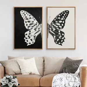 Black and White Butterfly Poster Wall Art Set of 2, Minimalist Modern Art, Boho Wall Decor, Room Decor, Unframed