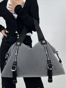 Ladies' retro casual handbag, personalized Y2K hot girl bag in the front pocket, street style spliced city bag, Elegant commuter bag, suitable for work, commuting, large capacity multi pocket single shoulder crossbody bag, black