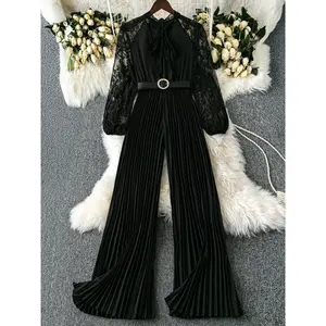 Women's Elegant Solid Color Wide Leg Jumpsuit, Chic Fashion Casual Overalls Jumpsuit for Daily Outdoor Wear, Women Jumpsuits for Spring Fall