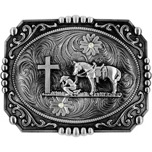 Religion Cross Cowboy Kneeling Prayer And Horse Design Belt Buckles