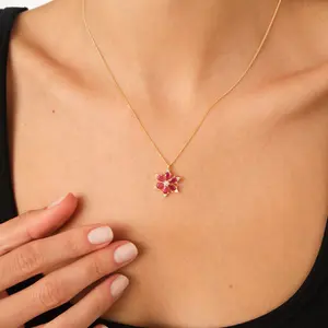 Flower Birthstone Necklace, Floral Necklace With Birthstone, Flower Lovers Gift Necklace, Birthday Gift, Colorful Flower Necklace