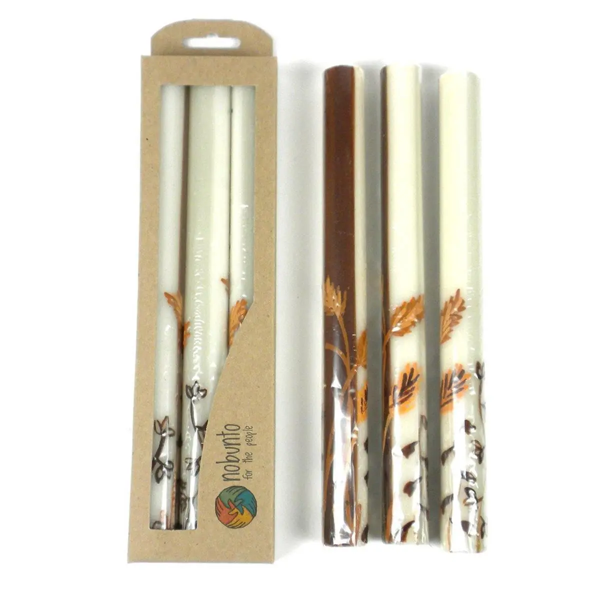 Nobunto PCGB1KIW-595684 Handmade & Fair Trade Tall Hand Painted Candles, Kiwanja Design - Pack of 3