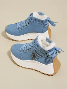 Women's Winter Boots, Fluffy Snow Boots, Silver Color Loafers, Thick Sole Mary Jane Flats, Casual Sporty Shoes for All Seasons