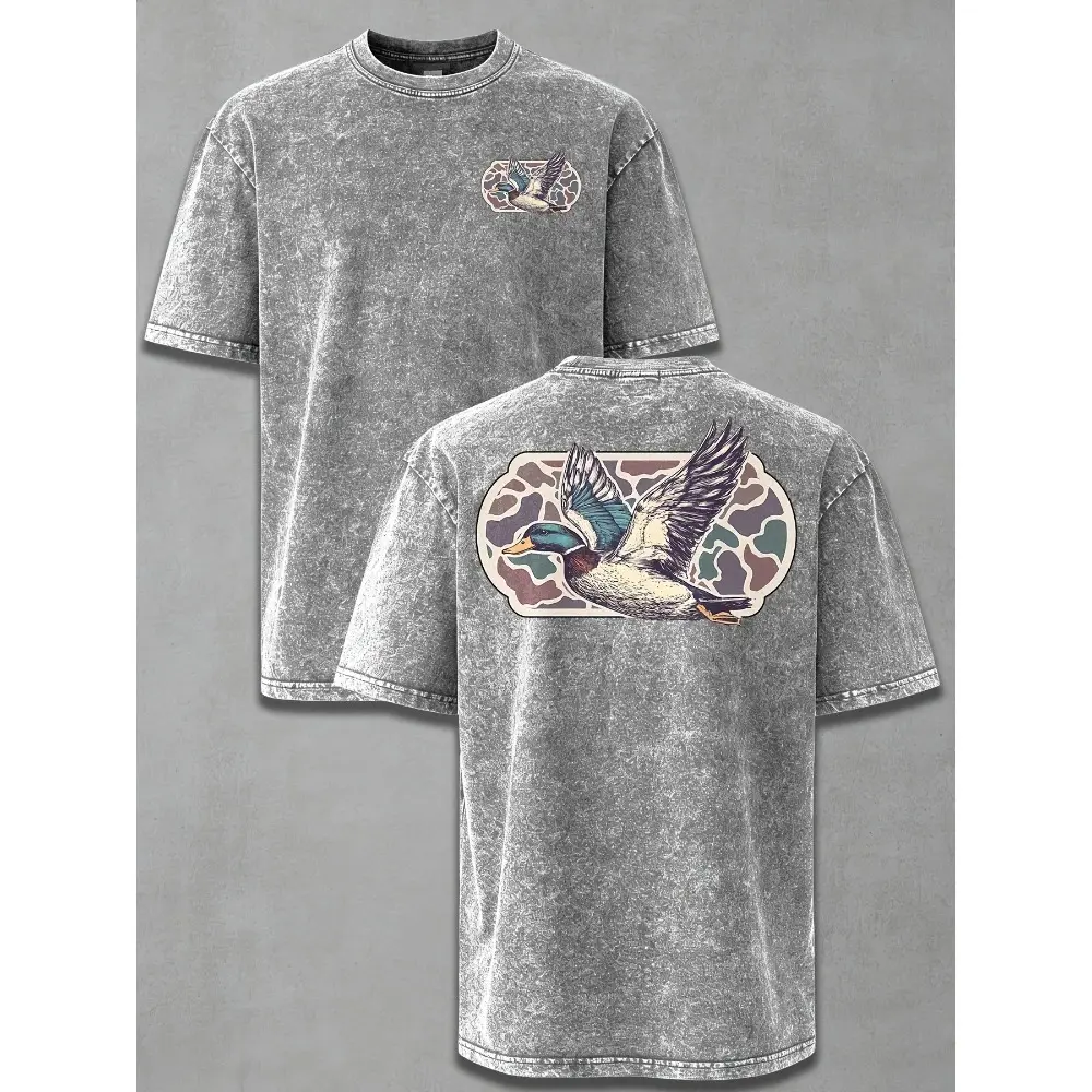 Vintage Washed Mallard Duck Camo Frame T-Shirt – Oversized Waterfowl Hunting Graphic Tee for Men, Casual Southern Outdoor Shirt, Gift for Duck Hunters & Waterfowl Enthusiasts