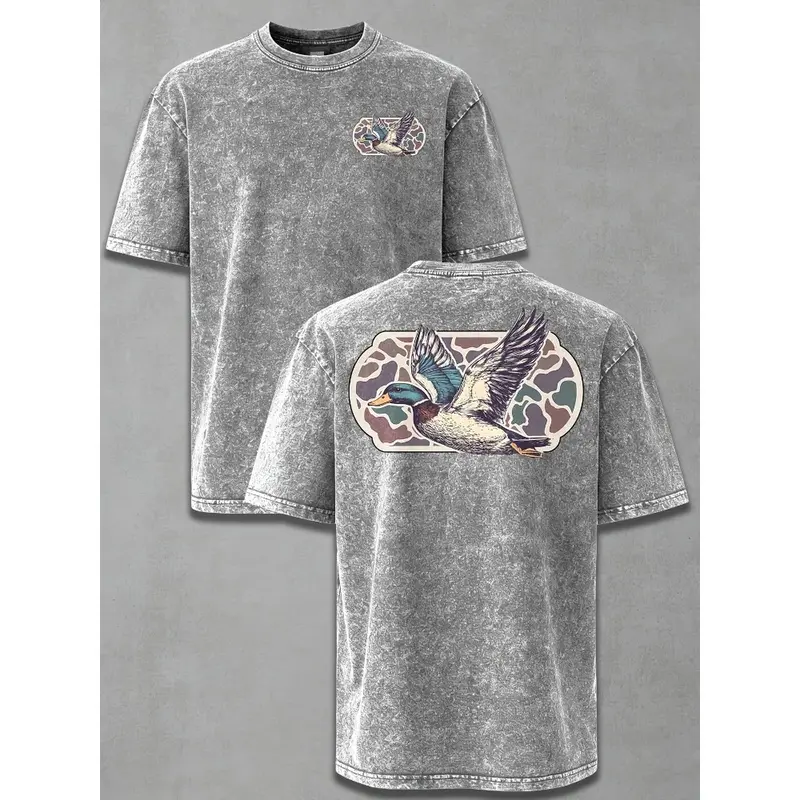 Vintage Washed Mallard Duck Camo Frame T-Shirt – Oversized Waterfowl Hunting Graphic Tee for Men, Casual Southern Outdoor Shirt, Gift for Duck Hunters & Waterfowl Enthusiasts
