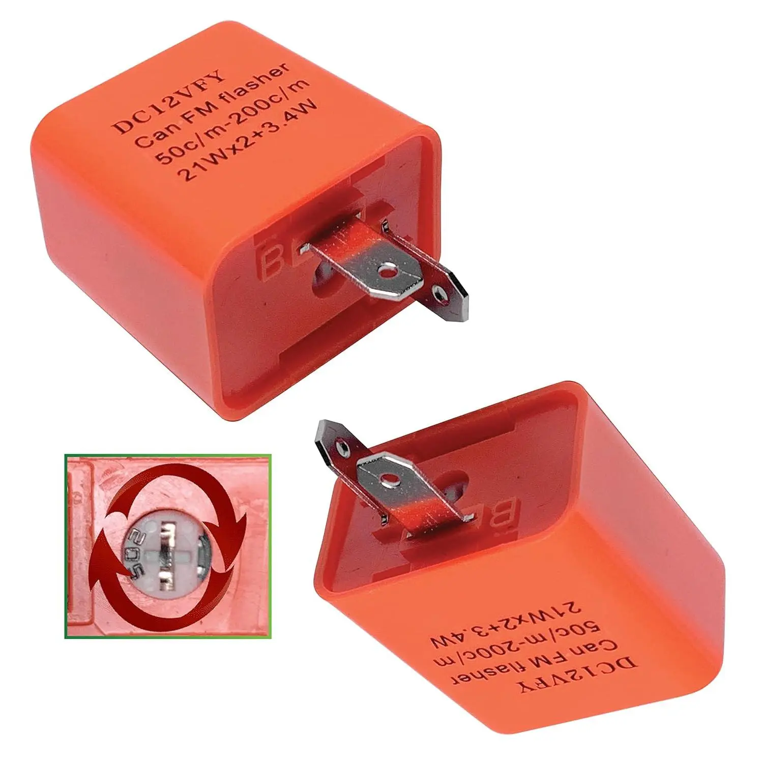 Premium 2-Pack 2-Pin Copper LED Electronic Flasher Relay for Motorcycle Turn Signal & Hazard Lights, 12V Range (11V-15V) Adjustable Speed, 0-49 W, ABS, -40°C to +80°C, Hyper Flash Fix, Orange DC12V-FM Part, Led Lights, 12V (11V-15V)