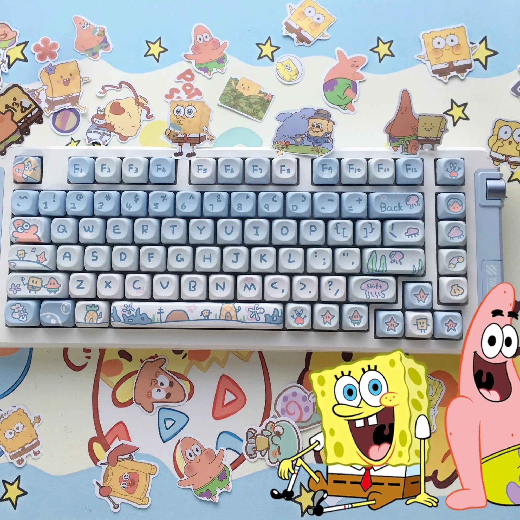 Cute SpongeBob Theme Keyboard Keycap, Gaming Room Supplies, Colorful Cartoon Keycap for Keyboards, Gaming Accessories, 131-key Keycap for Mechanical K
