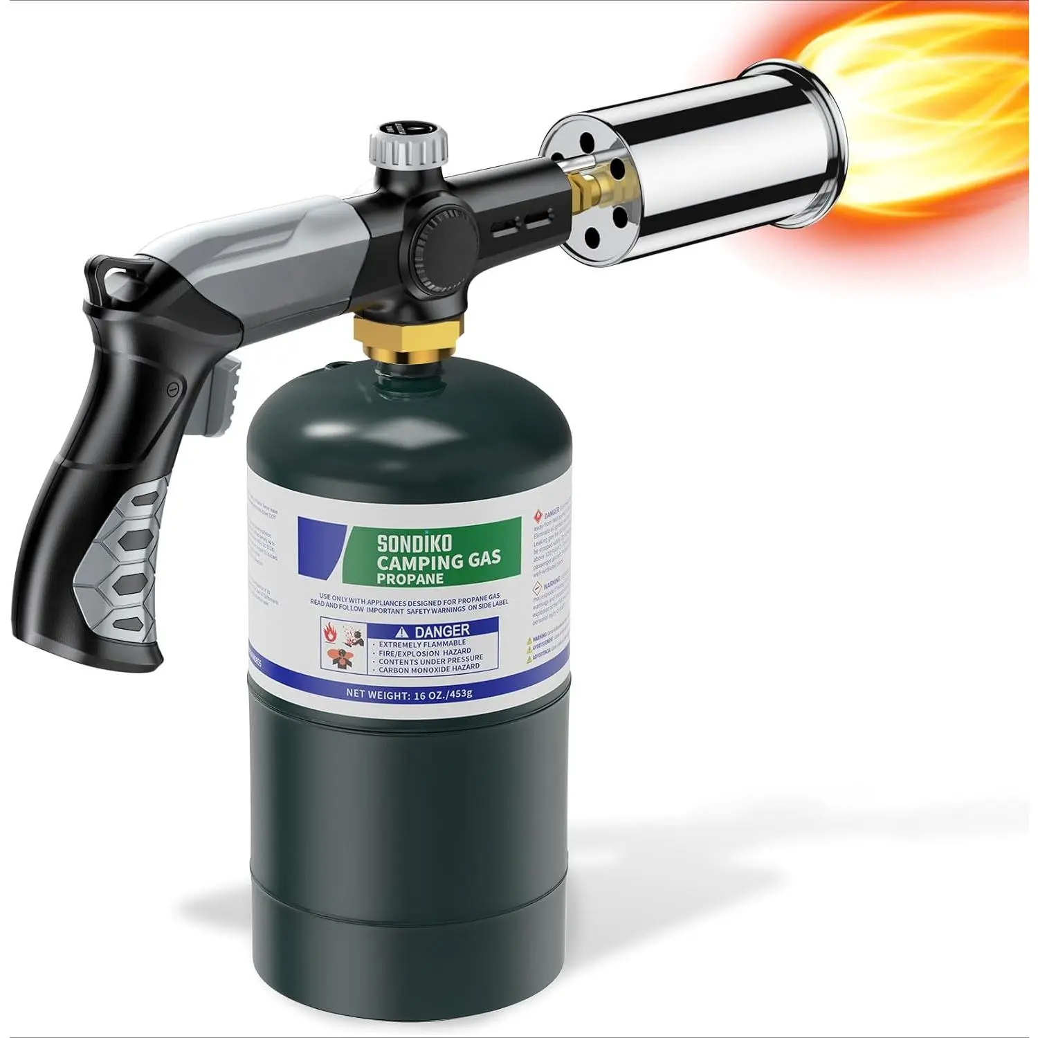 Single Handheld Propane Torch Head with Adjustable Flame Control, 3272°F High Heat for Cooking Enthusiasts, Lightweight 0.9 lbs for Searing Steak & BBQ (Tank Not Included), 3272°F Temp, Flame Adjuster, Outdoor Bbq, Tank Sold Separately, 0.9 Pounds